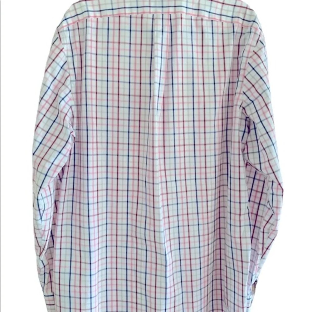 Banana Republic long sleeve button down white blue red plaid shirt men’s Neck 17